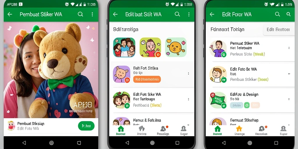 Antarmuka API288 menampilkan berbagai pilihan stiker kustom untuk WhatsApp.
