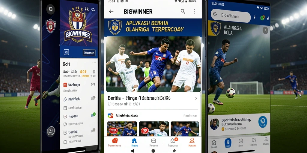 Tampilan antarmuka aplikasi BIGWINNER untuk berita olahraga bola.
