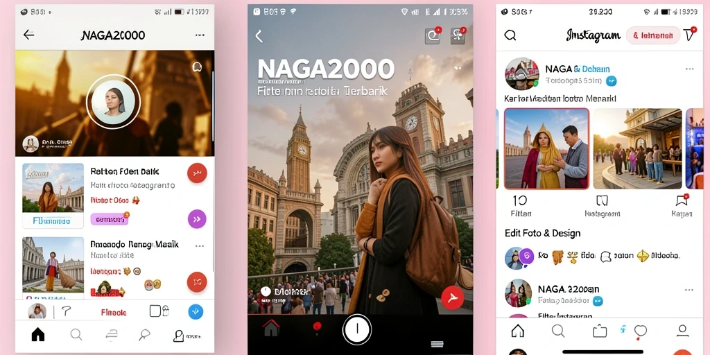 Antarmuka aplikasi NAGA2000 dengan berbagai pilihan filter menarik untuk foto.