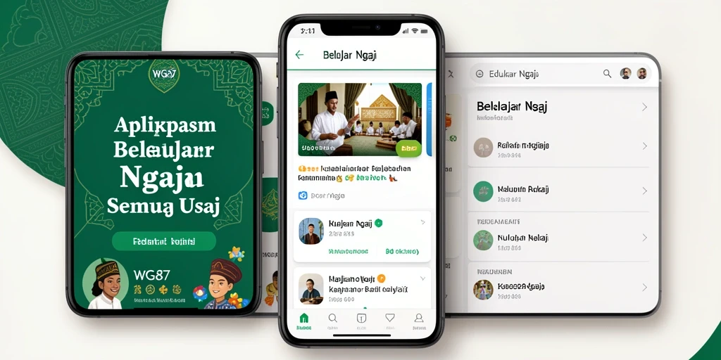 Tampilan antarmuka aplikasi WG87 untuk Belajar Ngaji yang user-friendly.